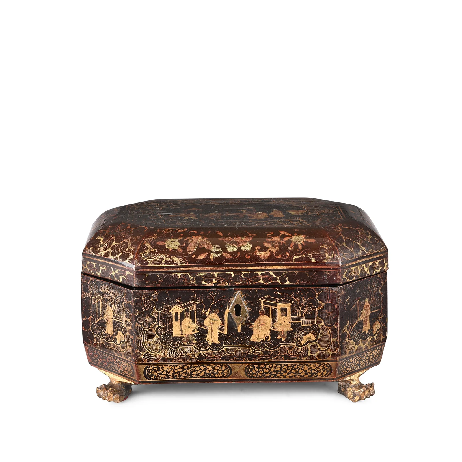 Chinese Export Black Lacquer Tea Caddy - 19th Century