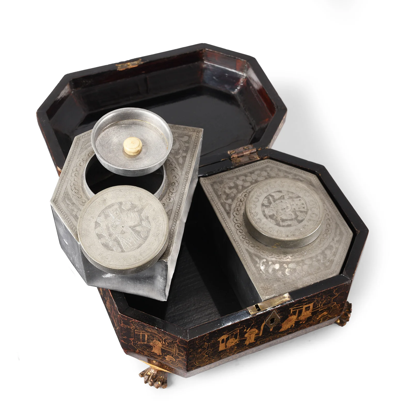 Chinese Export Black Lacquer Tea Caddy - 19th Century - Image 4