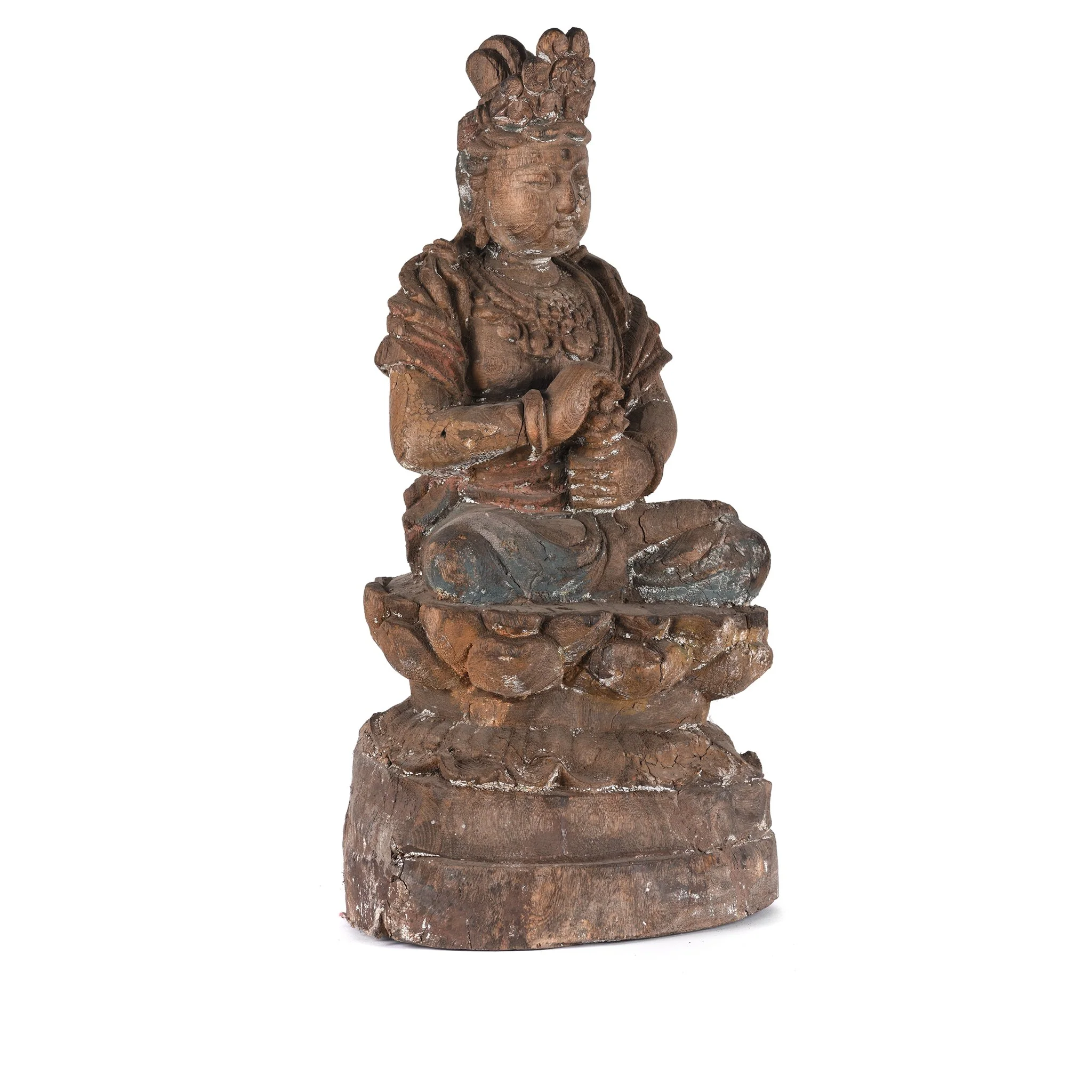 Chinese Painted Wood Seated Guanyin Statue - Image 2