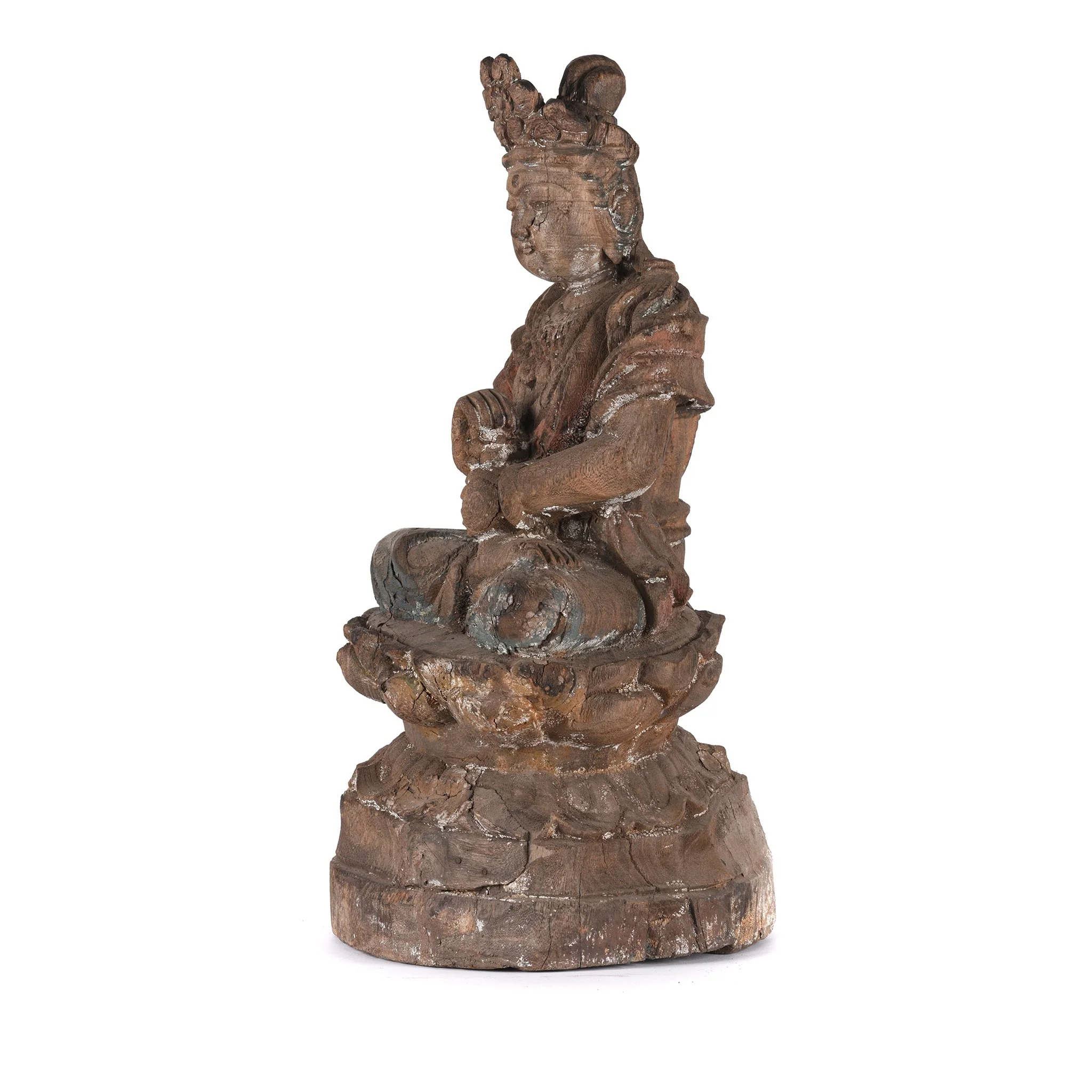Chinese Painted Wood Seated Guanyin Statue - Image 6