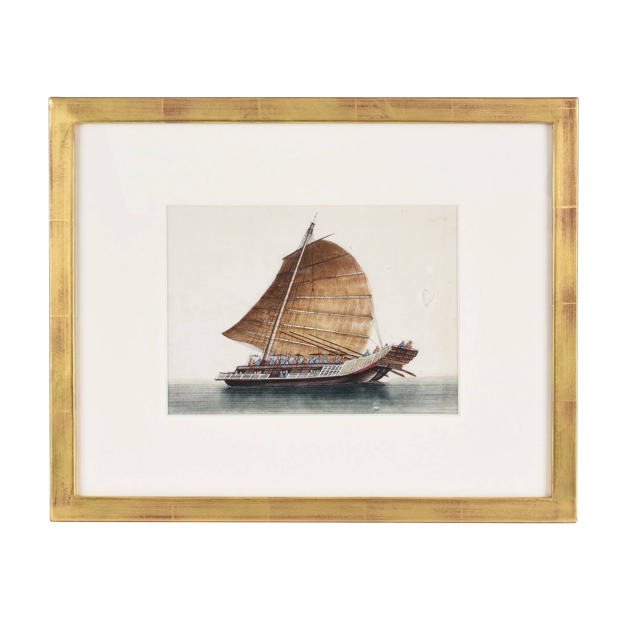 Framed Chinese Pith Painting of a Junk Ship - Late 19thC