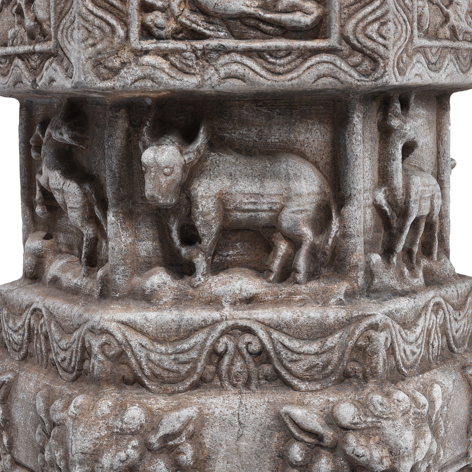 Hand-Carved Stone Chinese Plant Stand with Animal Reliefs - Image 3
