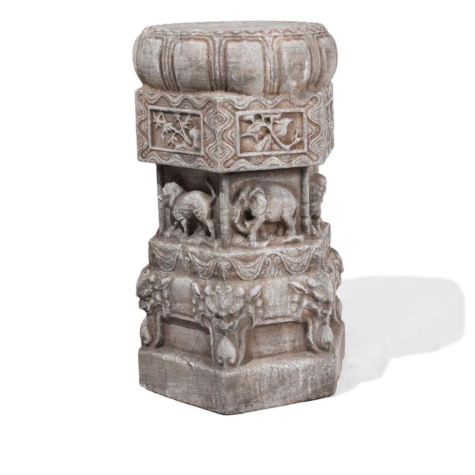 Hand-Carved Stone Chinese Plant Stand with Animal Reliefs - Image 5