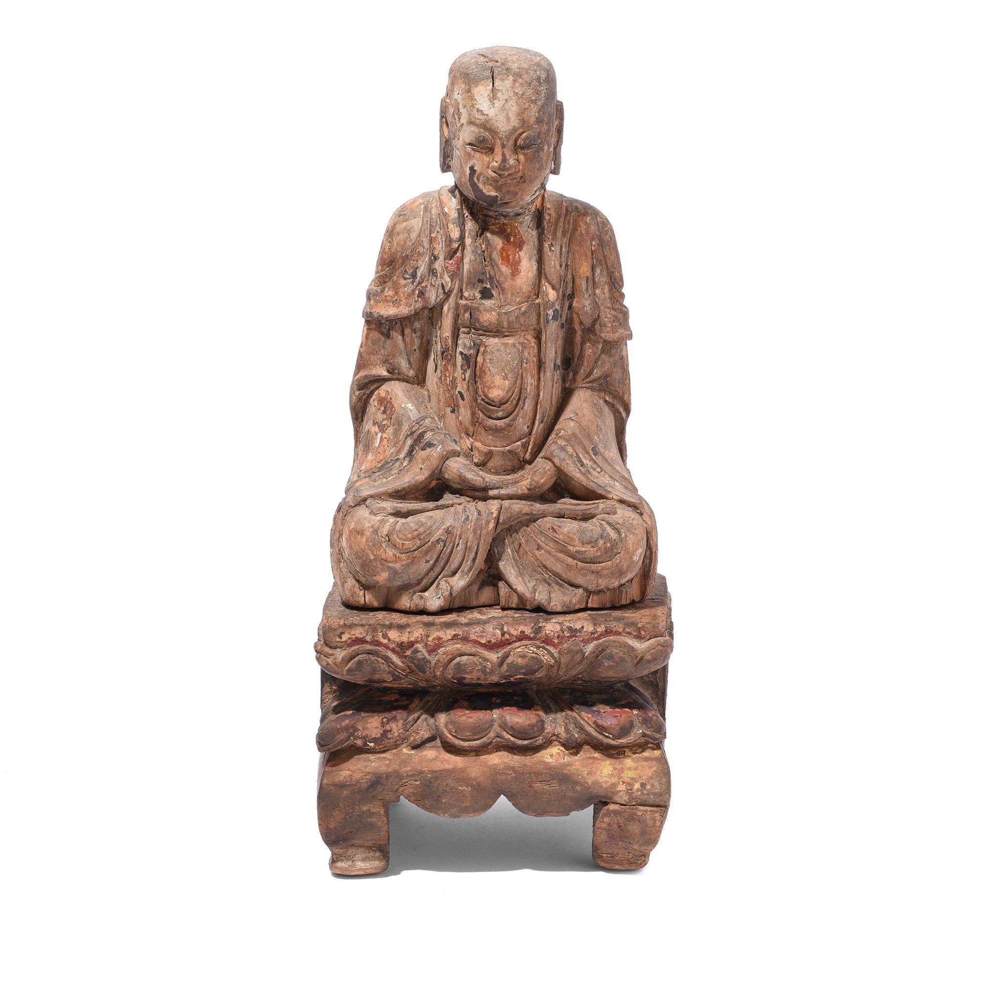 Chinese Polychrome Wood Figure of Buddha - 17thC