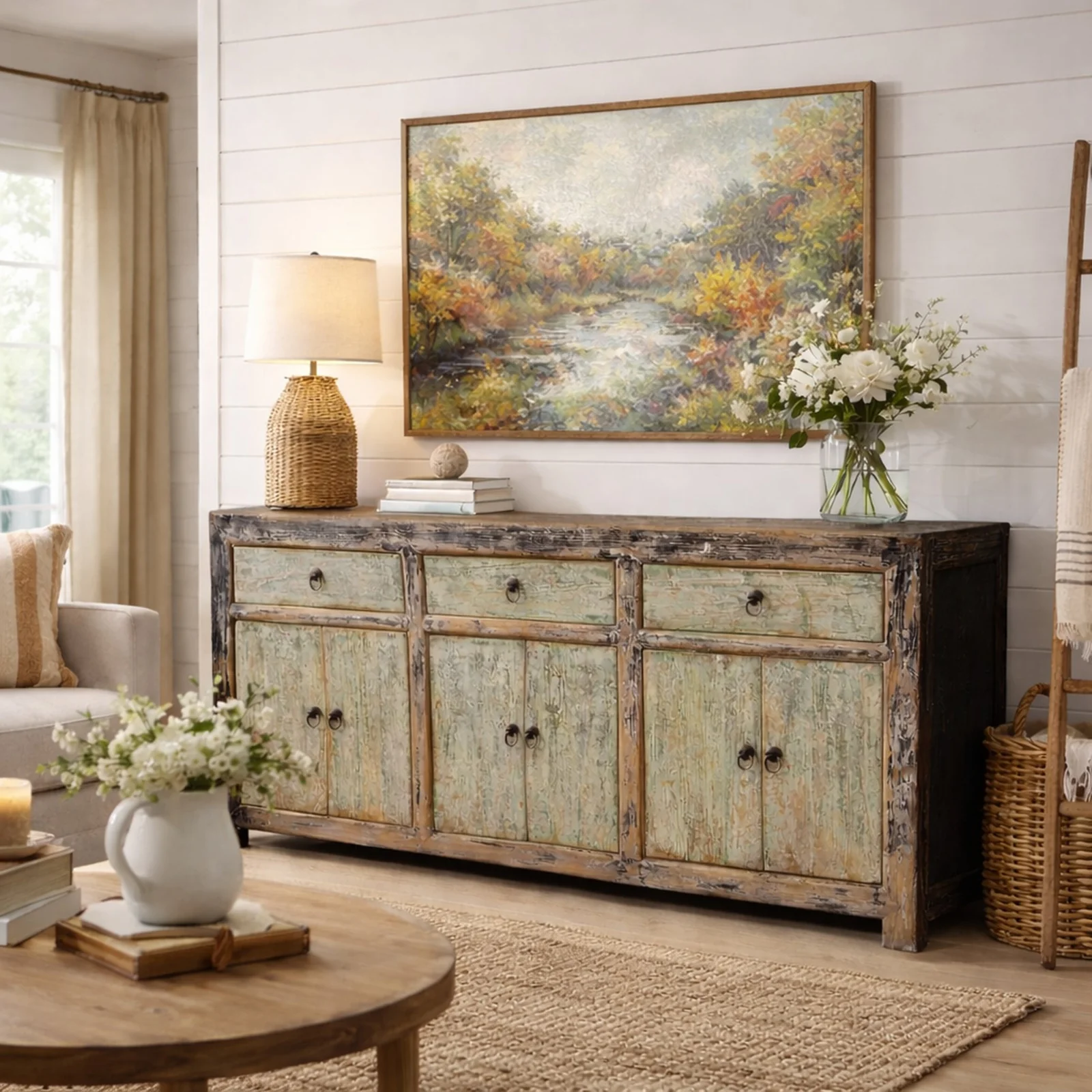 Green & Black Painted Sideboard - Old Pine