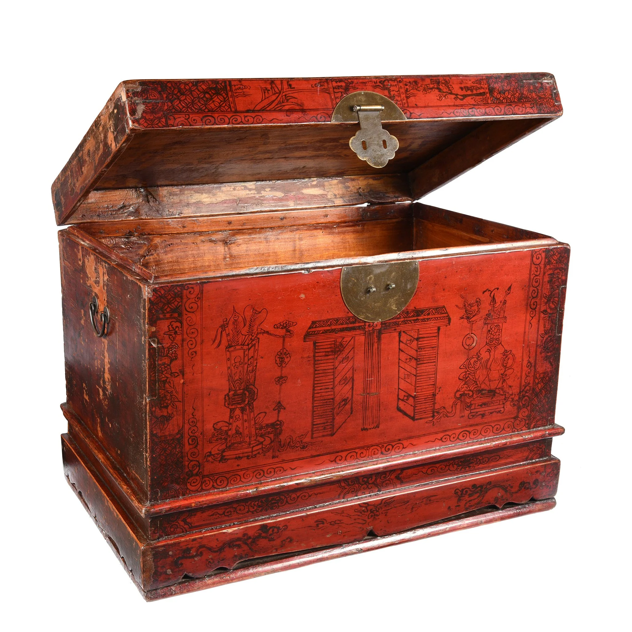 Red Lacquer Chinese Chest From Gansu - 19thC - Image 3