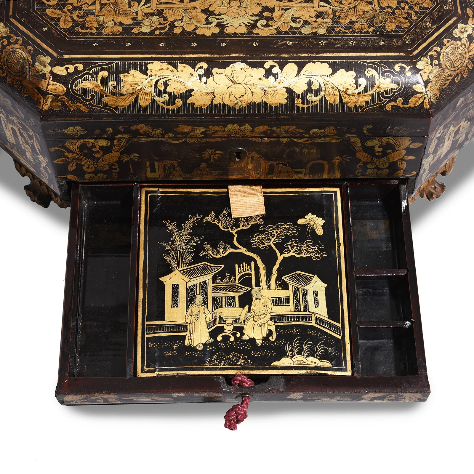 Gilt Black Lacquer Chinese Export Sewing Box - Early 19th Century - Image 7