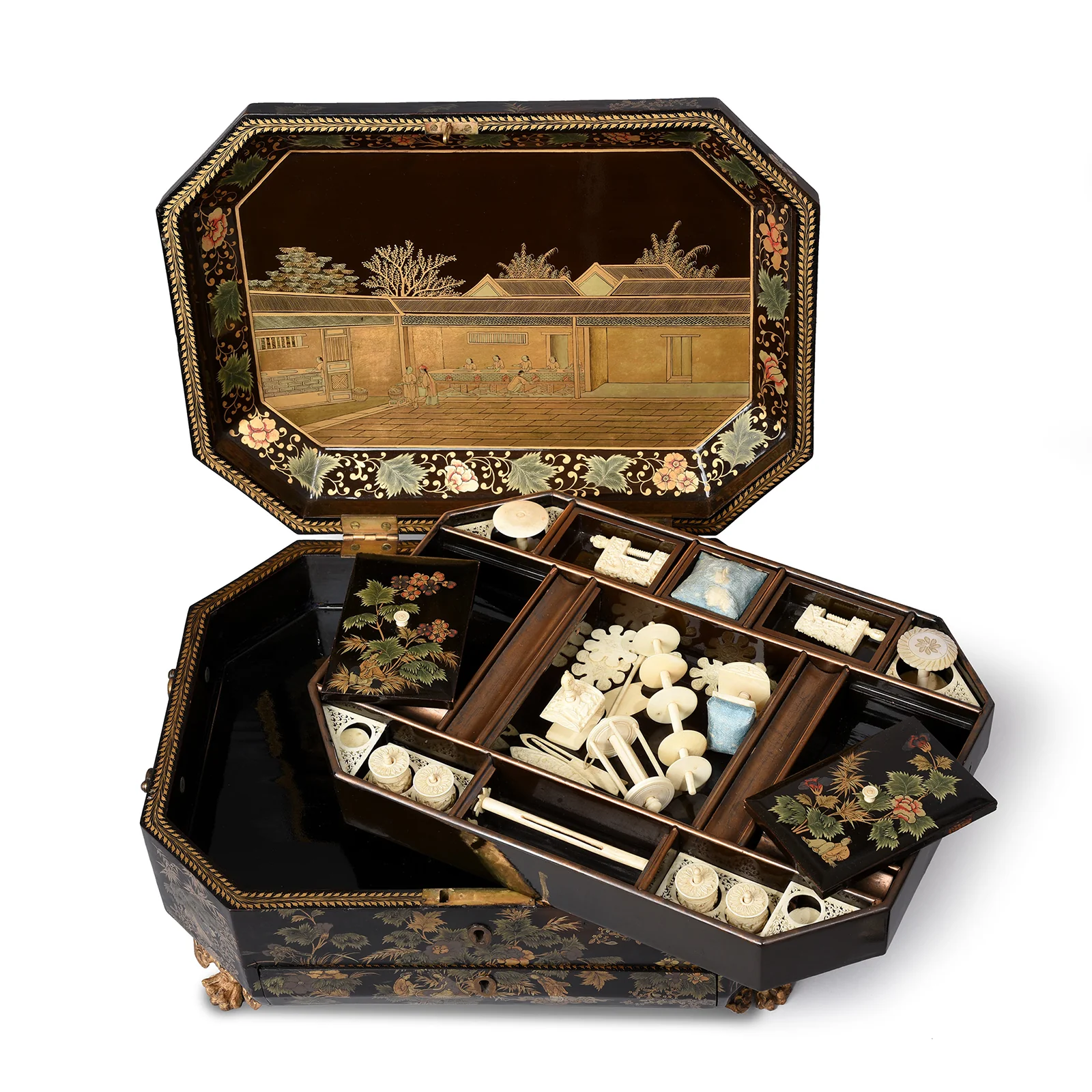 Canton Export Lacquer Sewing Box - Qing Dynasty Early 19thC - Image 10