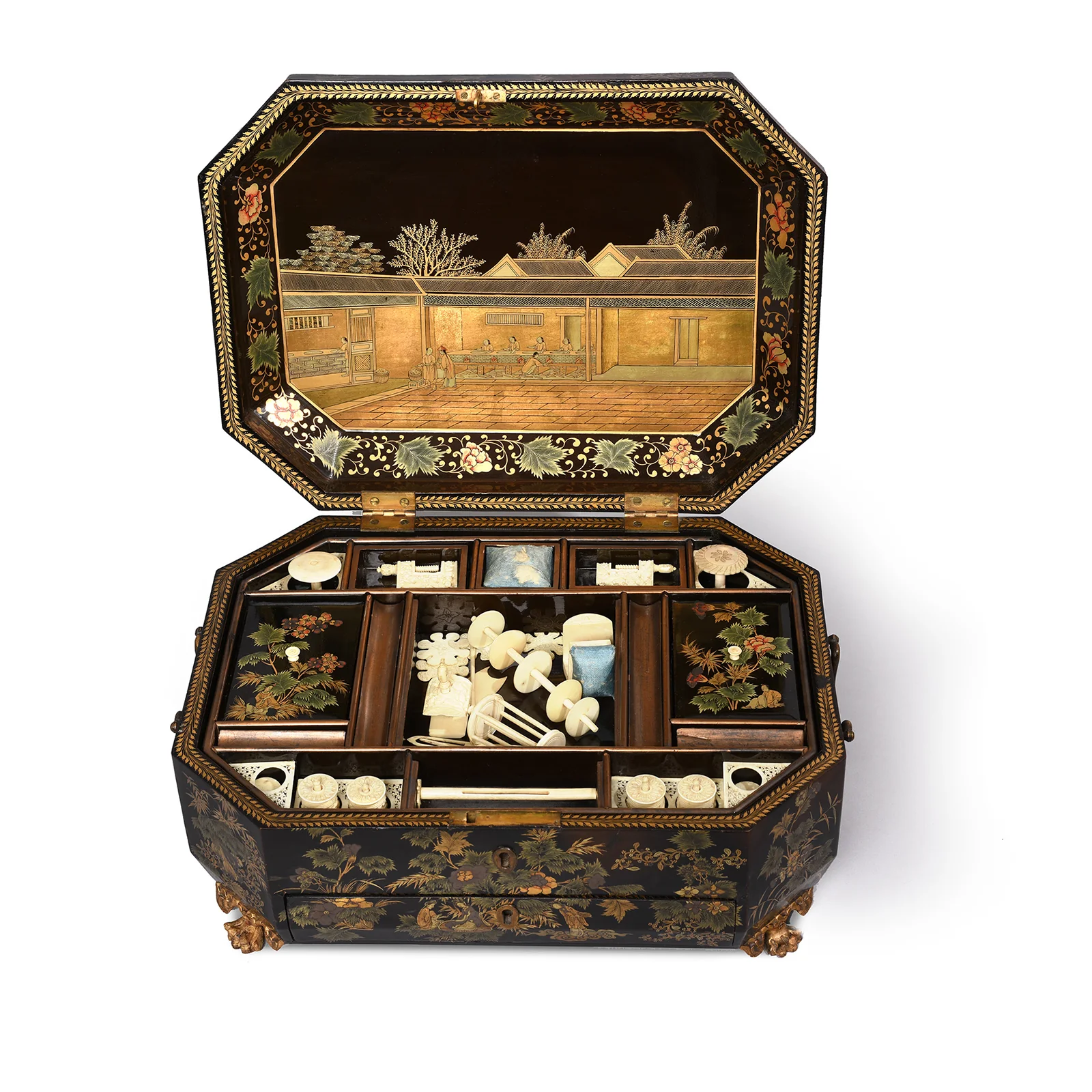 Canton Export Lacquer Sewing Box - Qing Dynasty Early 19thC - Image 3
