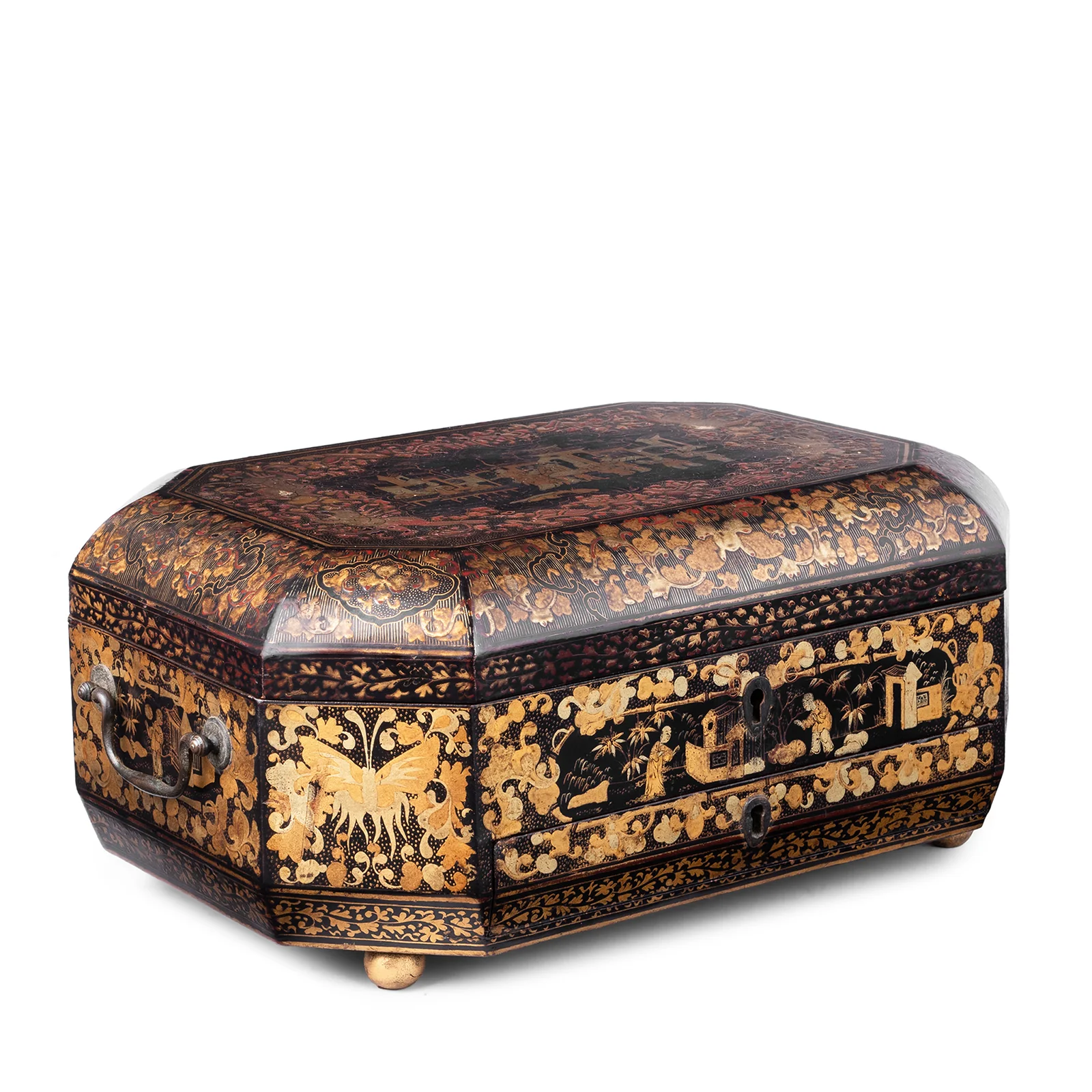 Canton Export Black Lacquer Sewing Box - Qing Dynasty