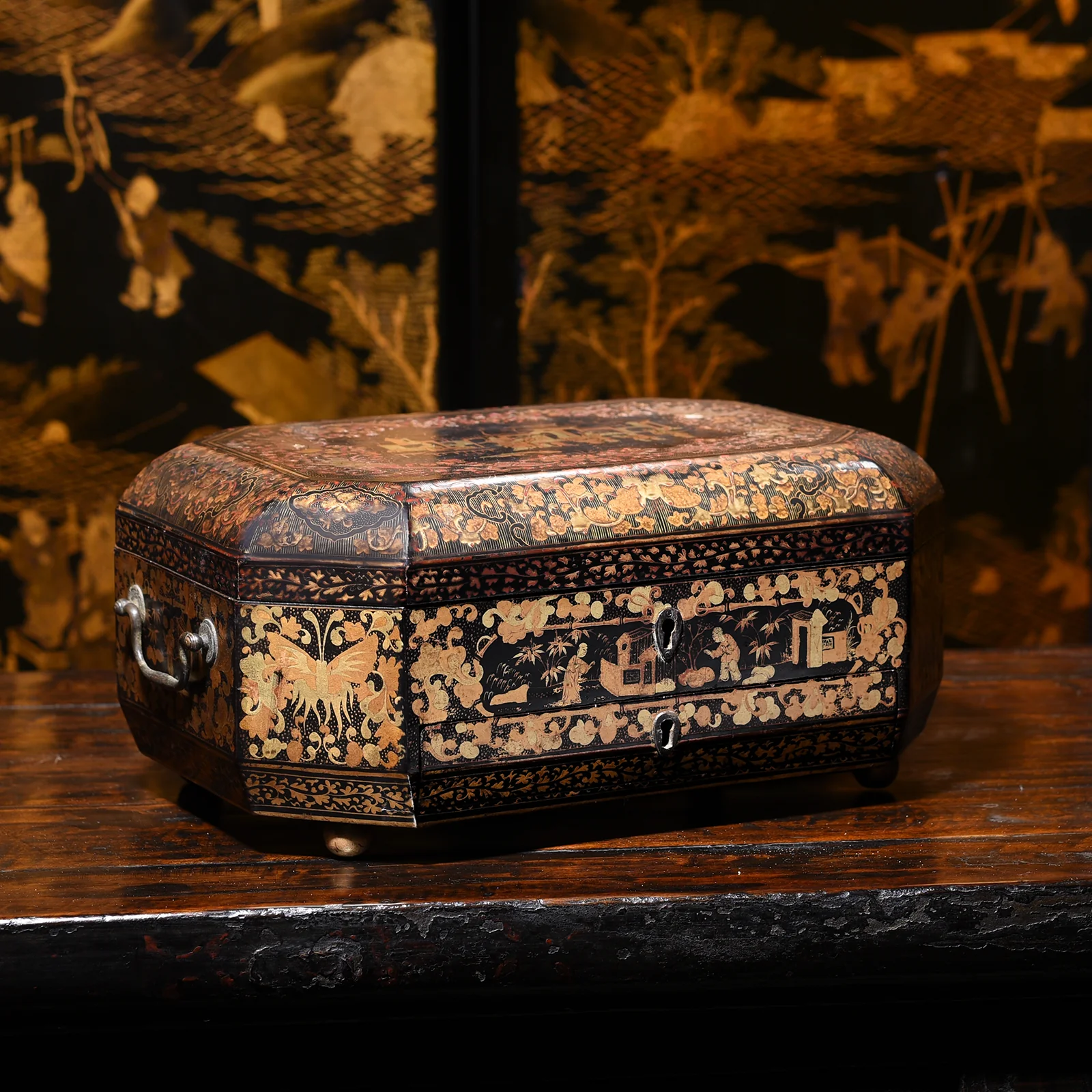 Canton Export Black Lacquer Sewing Box - Qing Dynasty - Image 5