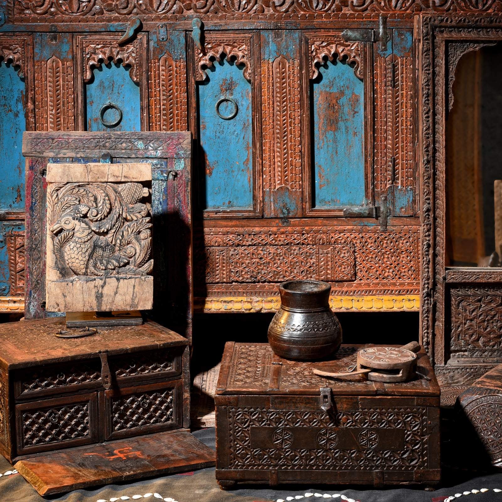 Chip Carved Indian Merchants Box From Rajasthan - 19thC - Image 2