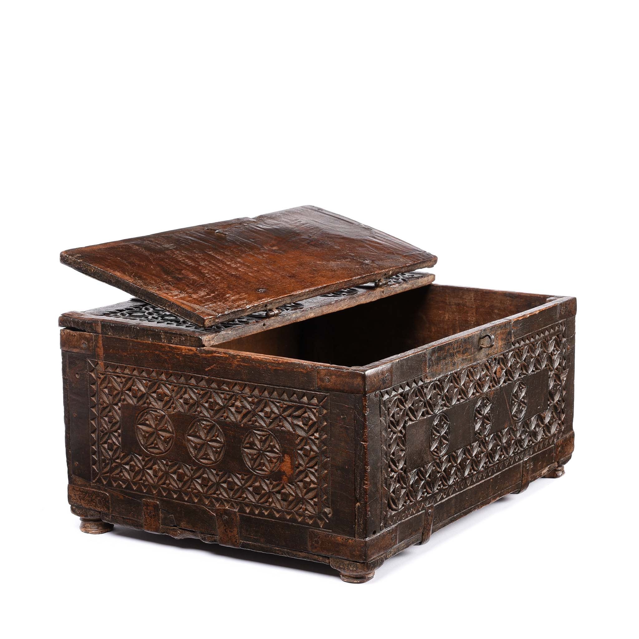 Chip Carved Indian Merchants Box From Rajasthan - 19thC - Image 3