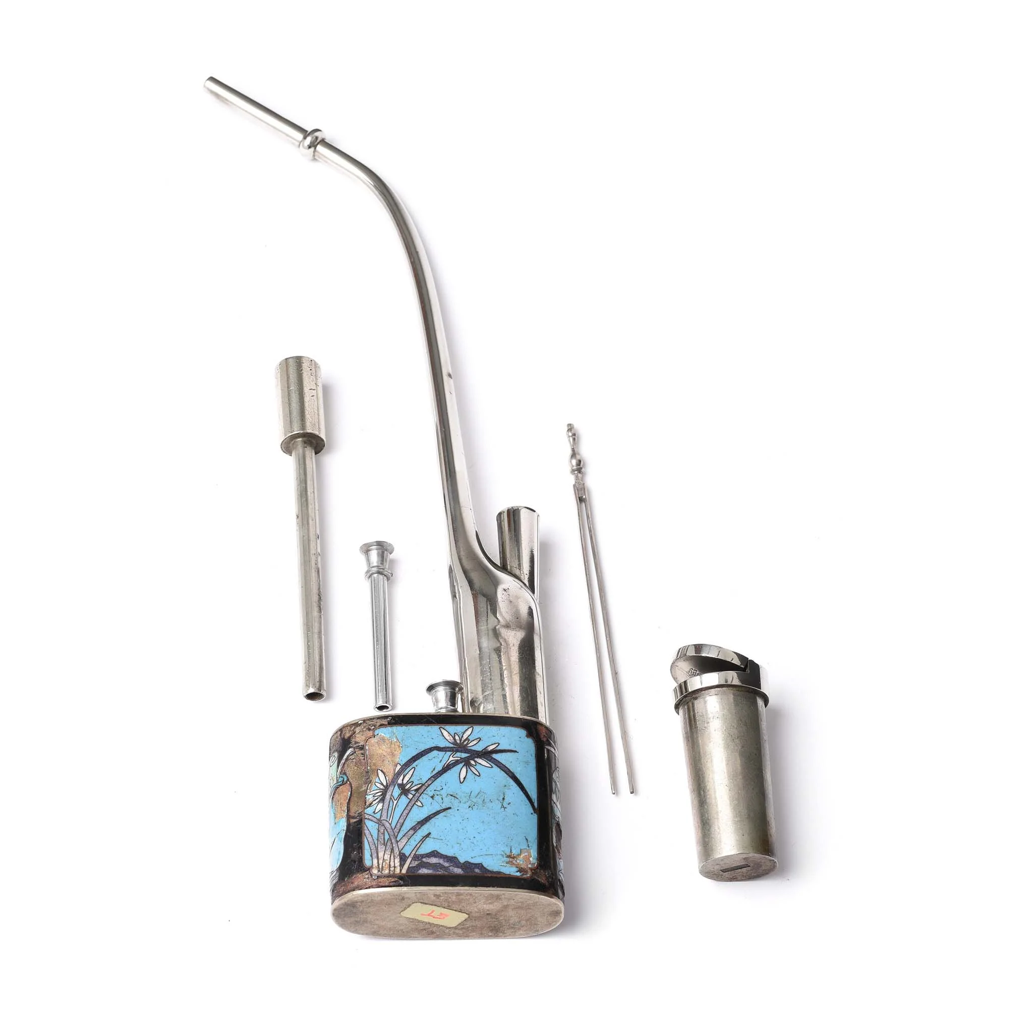 Cloisonne & Paktong Chinese Water Pipe - Ca 1900 - Image 3