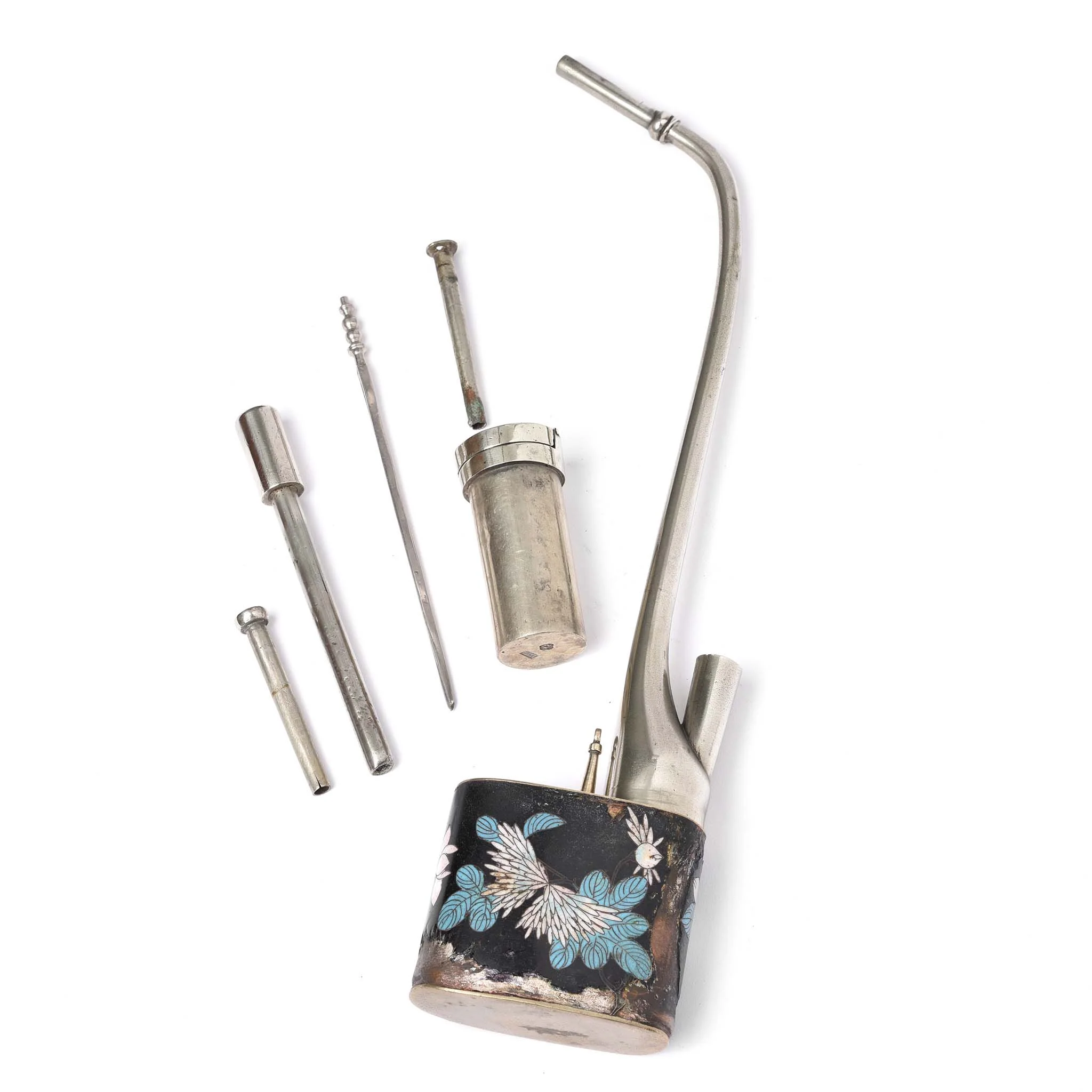 Cloisonne & Paktong Chinese Water Pipe - Ca 1900 - Image 2