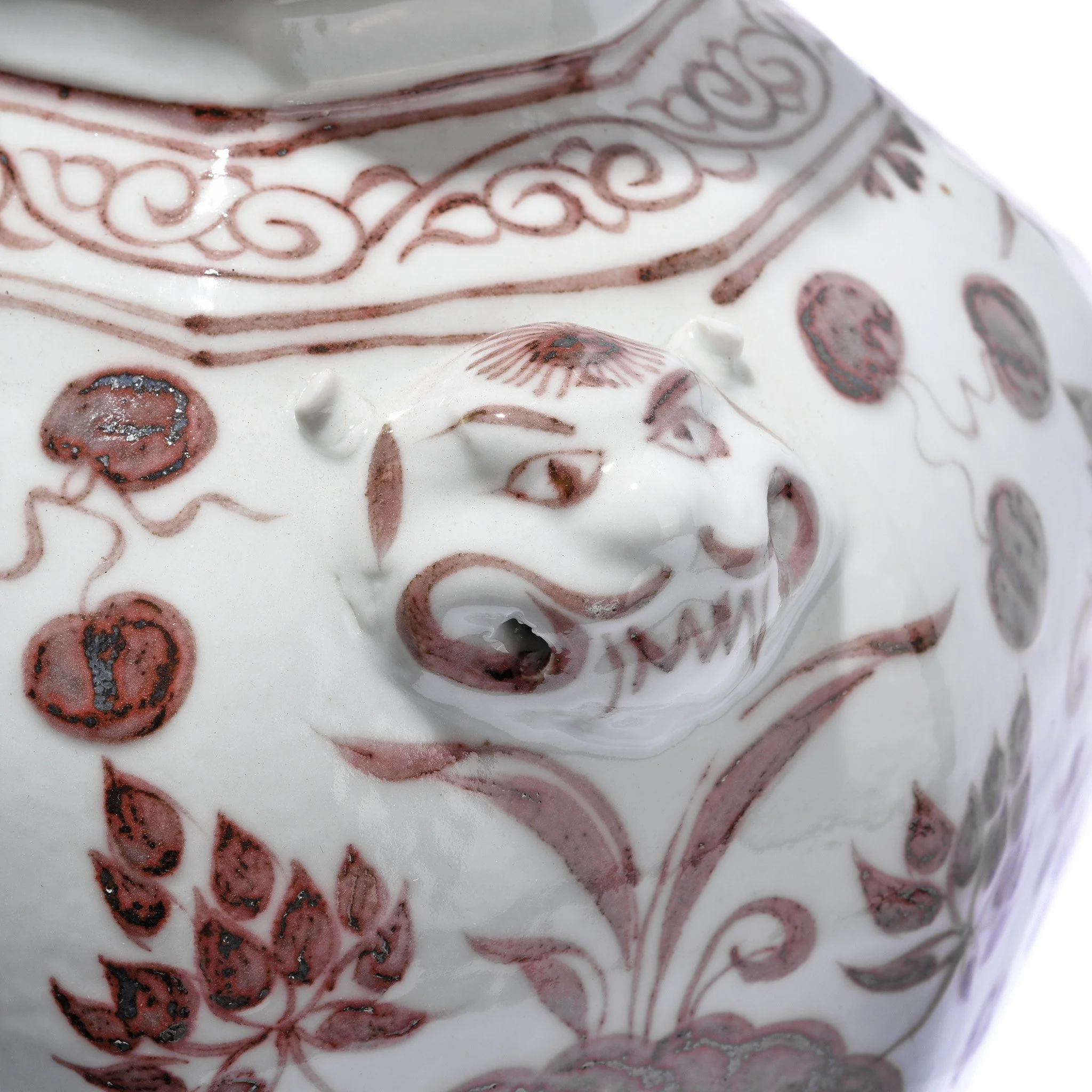 Copper-red Porcelain Octagonal Meiping Vase - Floral Design - Image 2