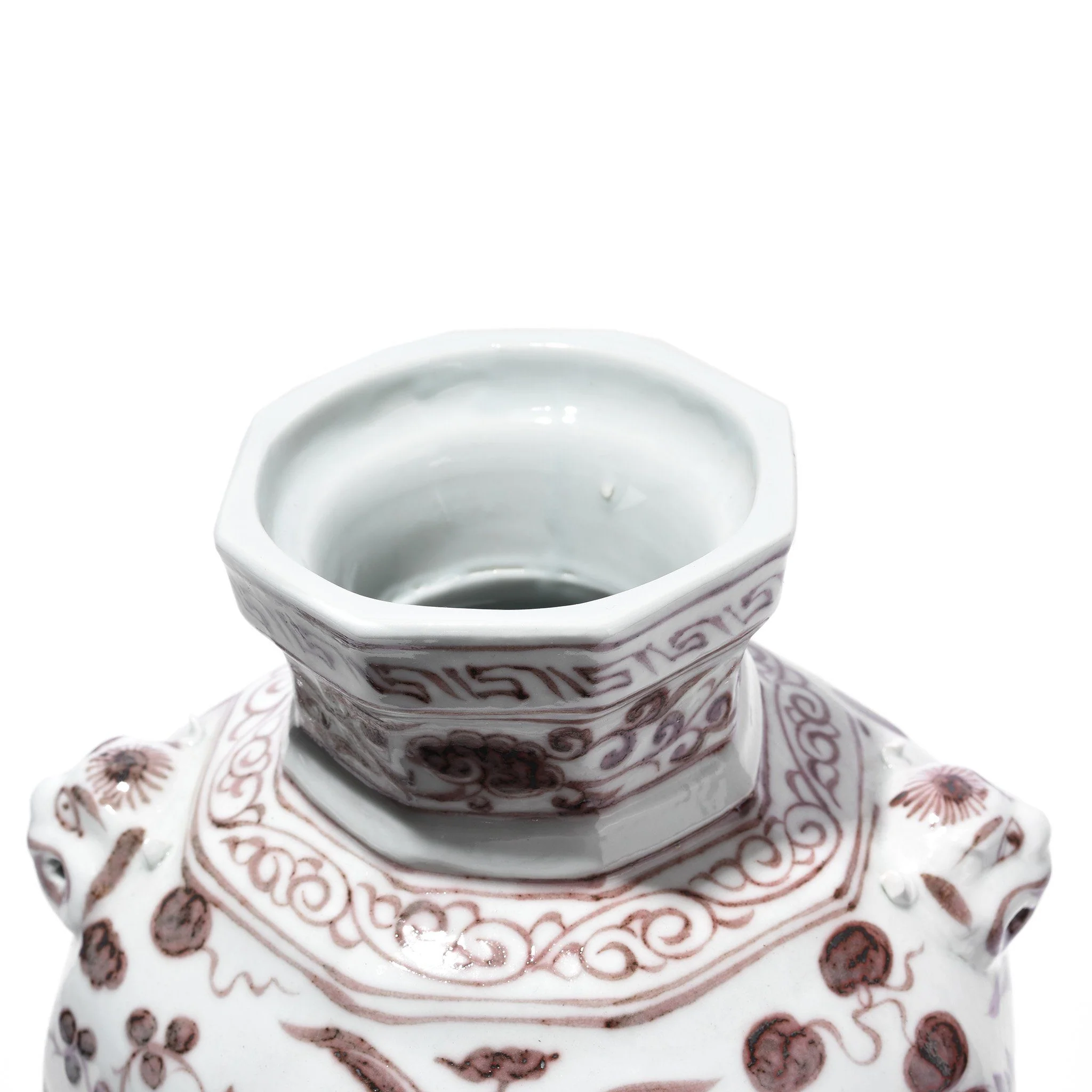 Copper-red Porcelain Octagonal Meiping Vase - Floral Design - Image 4