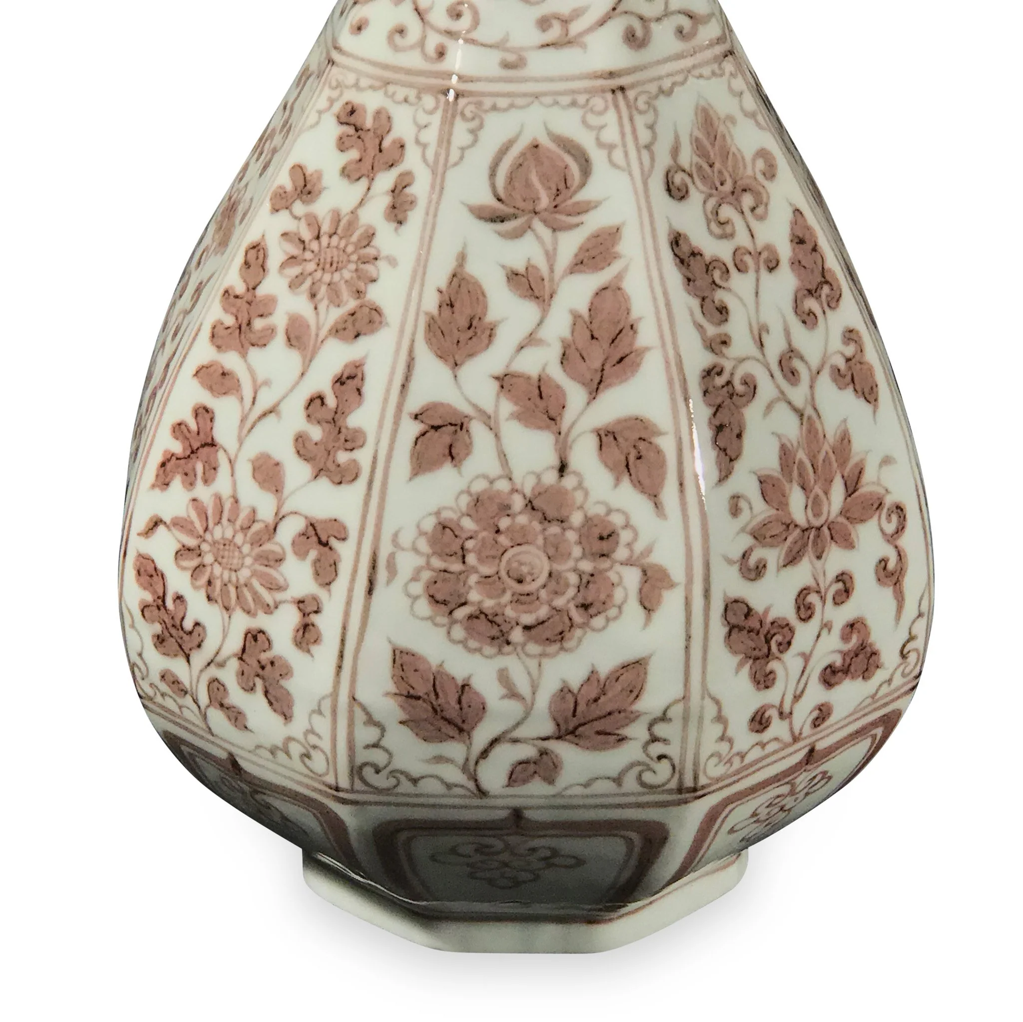 Copper-red Porcelain Yuhuchunping Vase - Peony Design - Image 2