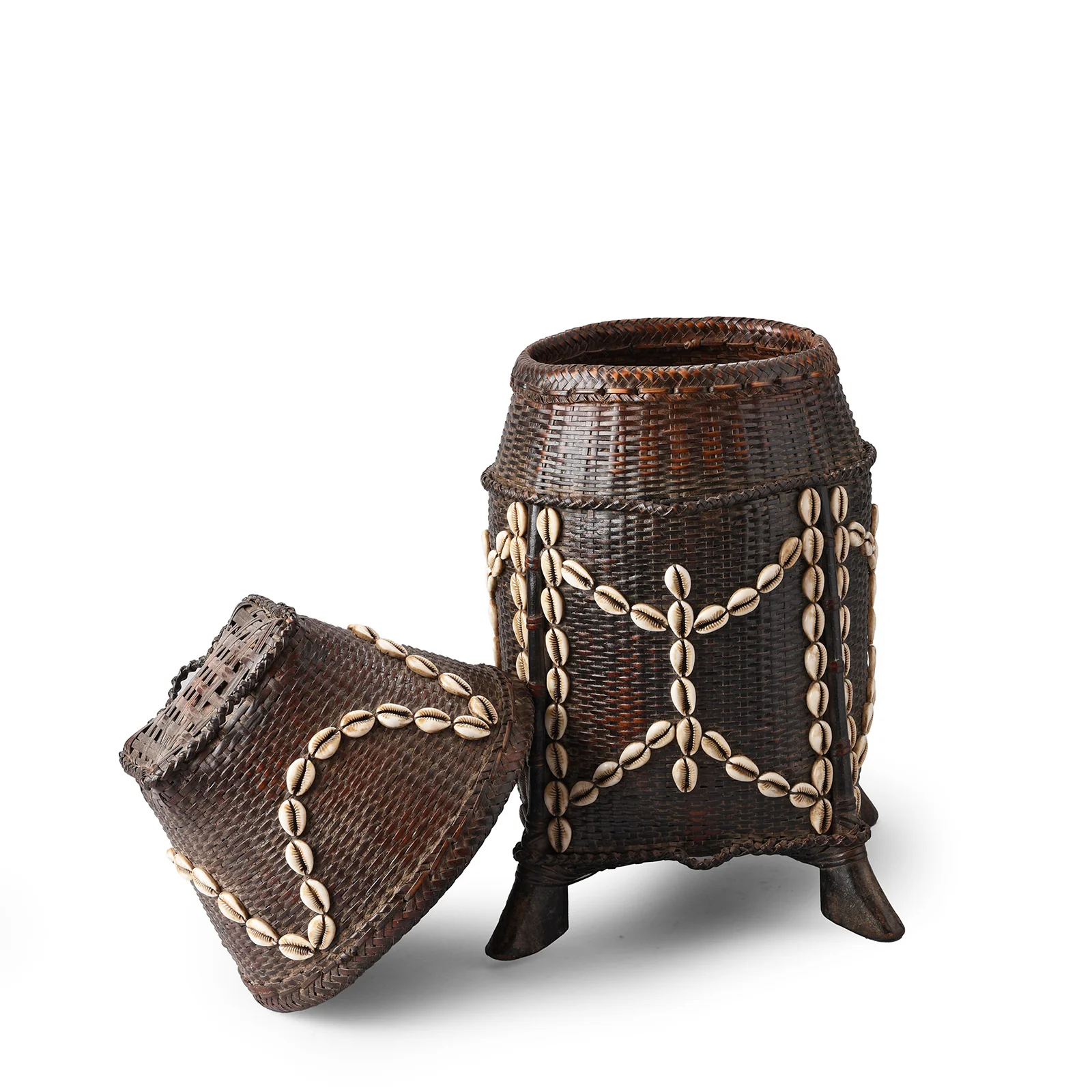 Vintage Tribal Cowrie Shell Basket - From Nagaland - Ca 1930 - Image 3
