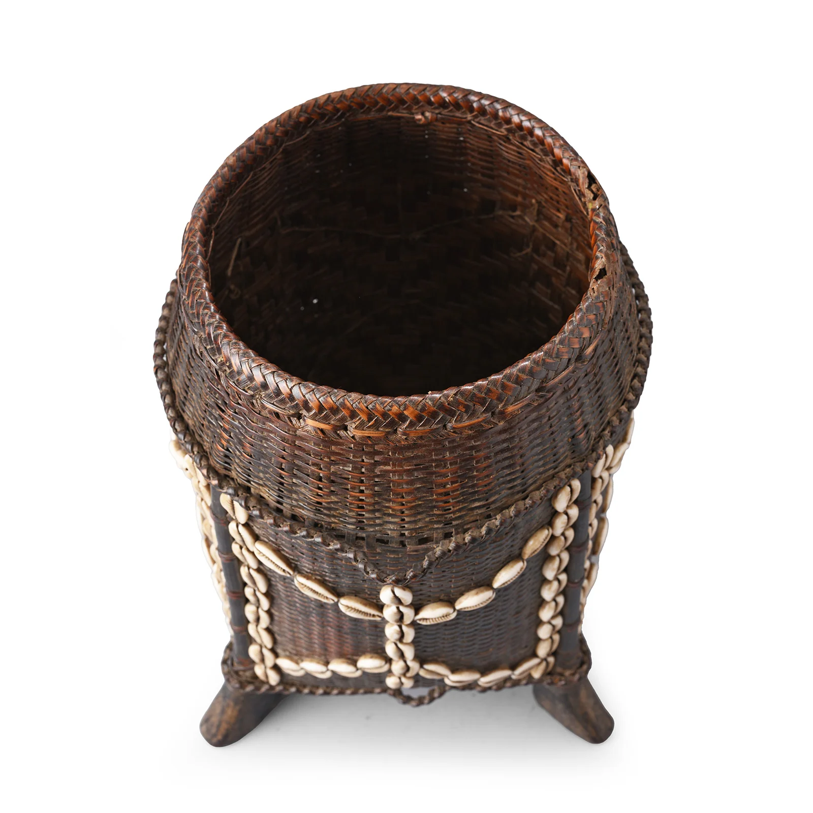 Vintage Tribal Cowrie Shell Basket - From Nagaland - Ca 1930 - Image 5