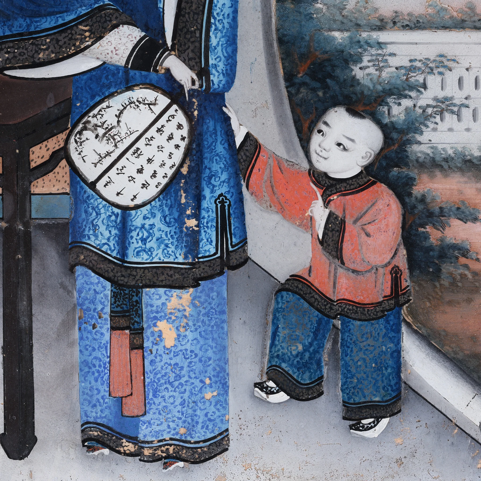 Chinese Reverse Glass Painting of a Woman & Child - 19th Century - Image 5