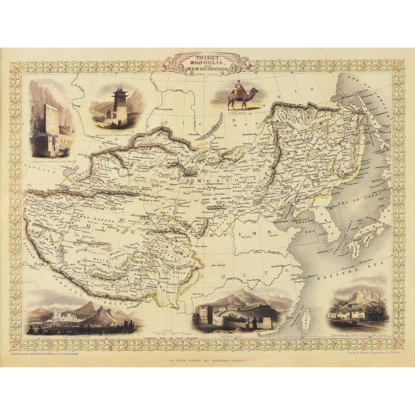 Framed Map Print of Tibet, Mongolia & Mandchouria - Image 2