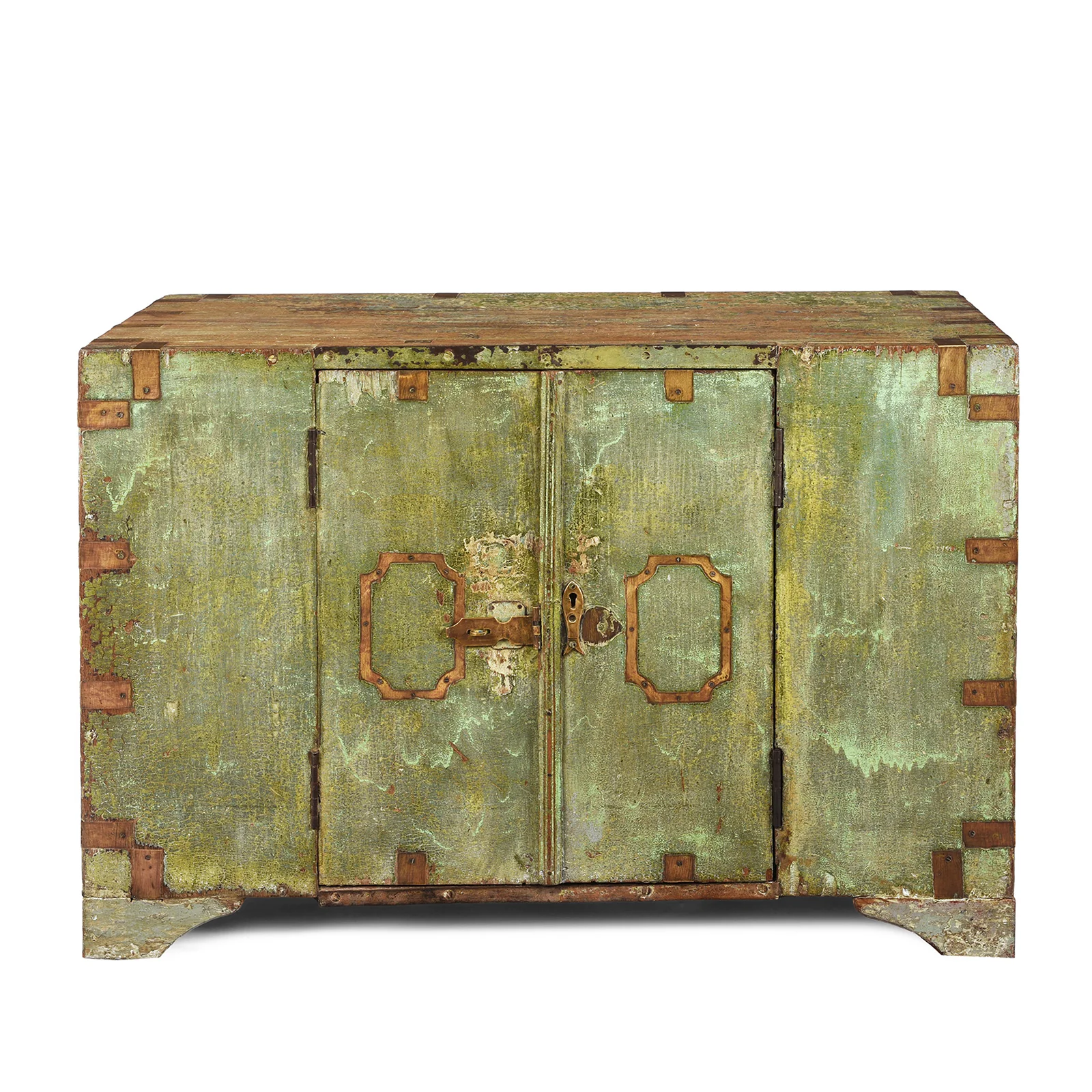 Green Indian Teak Campaign Chest - 19th Century