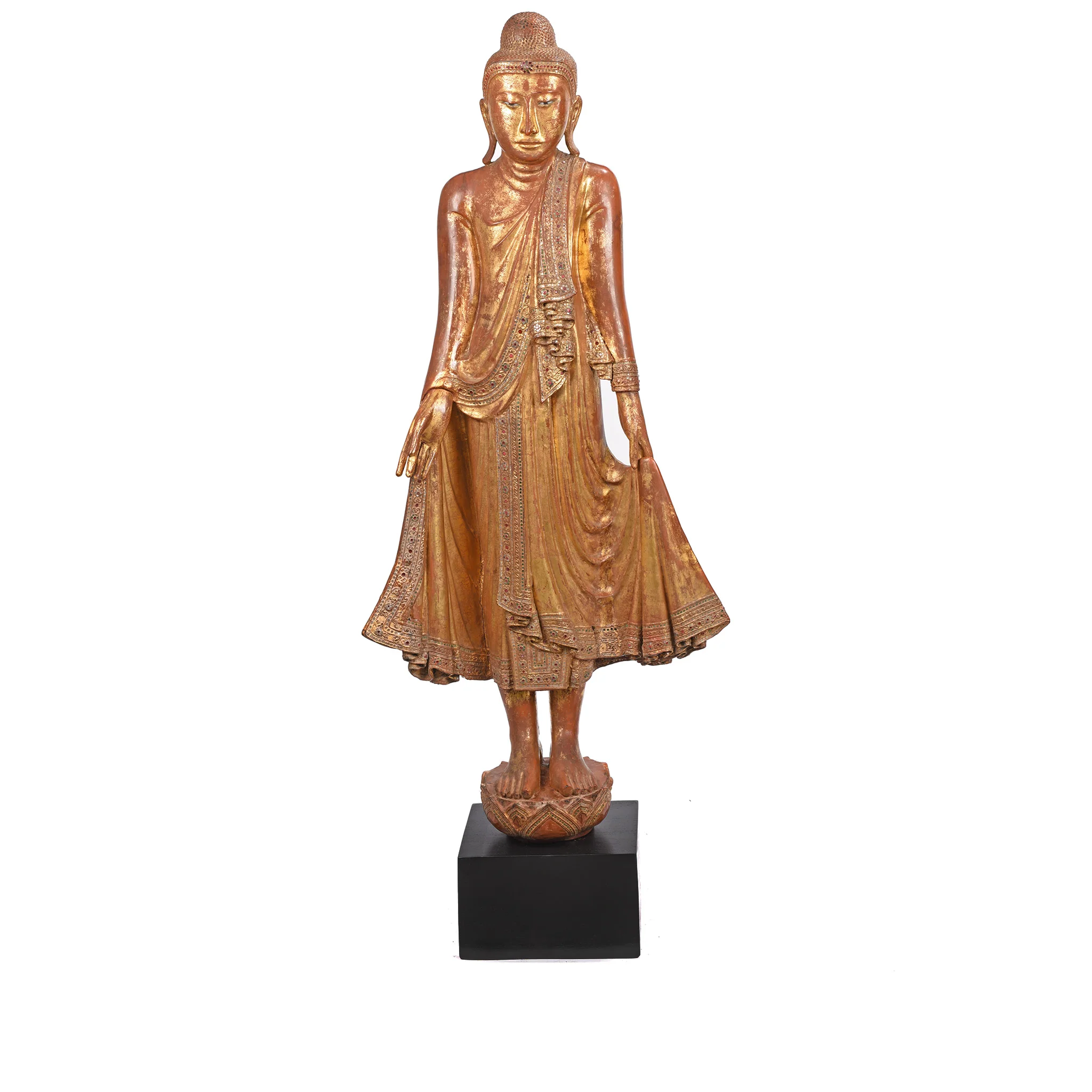 Gilded Teak Burmese Standing Buddha - Early 20thC