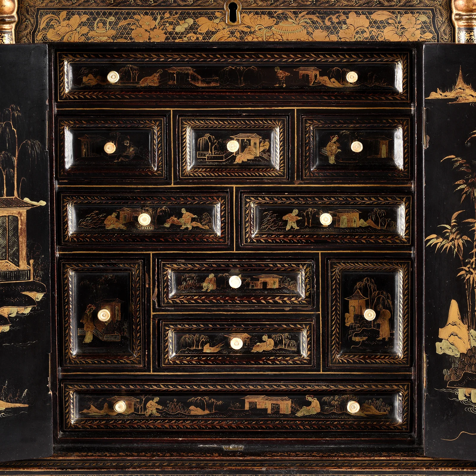 Black Lacquer Canton Export Jewellery Cabinet - Early 19th Century - Image 10
