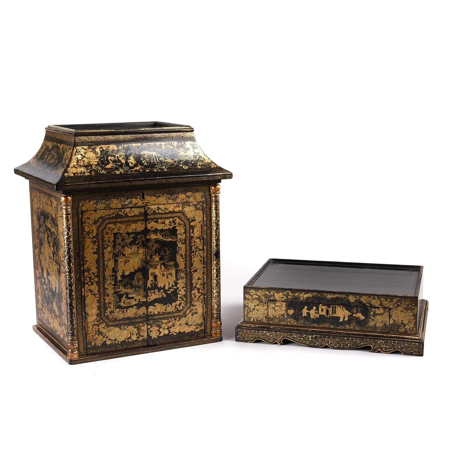 Black Lacquer Canton Export Jewellery Cabinet - Early 19th Century - Image 25