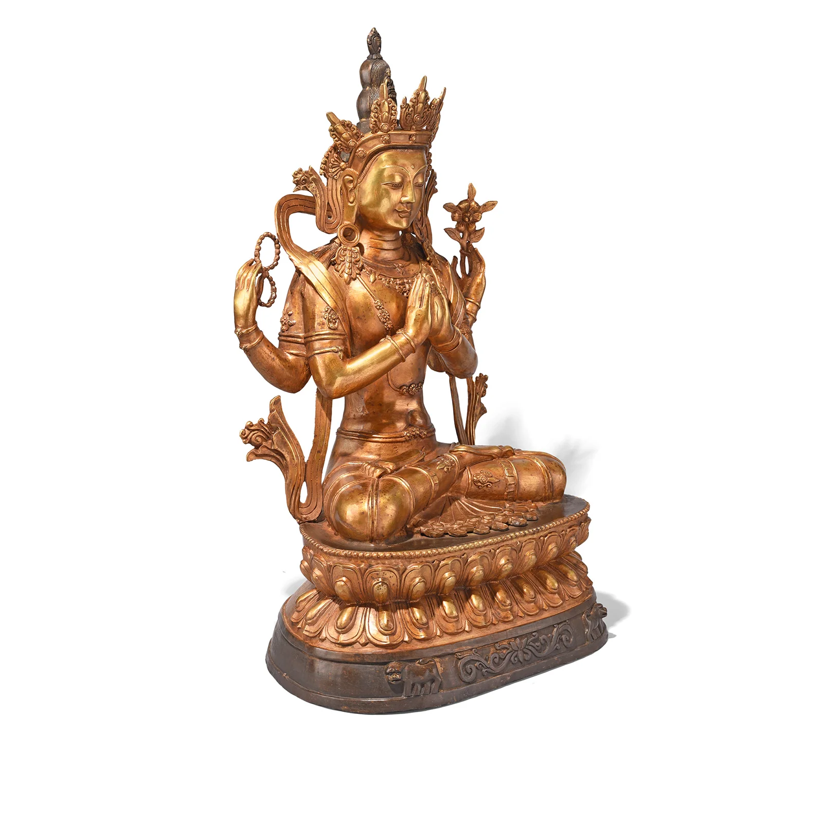Gilt Bronze Four Armed Chenrezig (Avalokiteśvara) Statue - Image 3