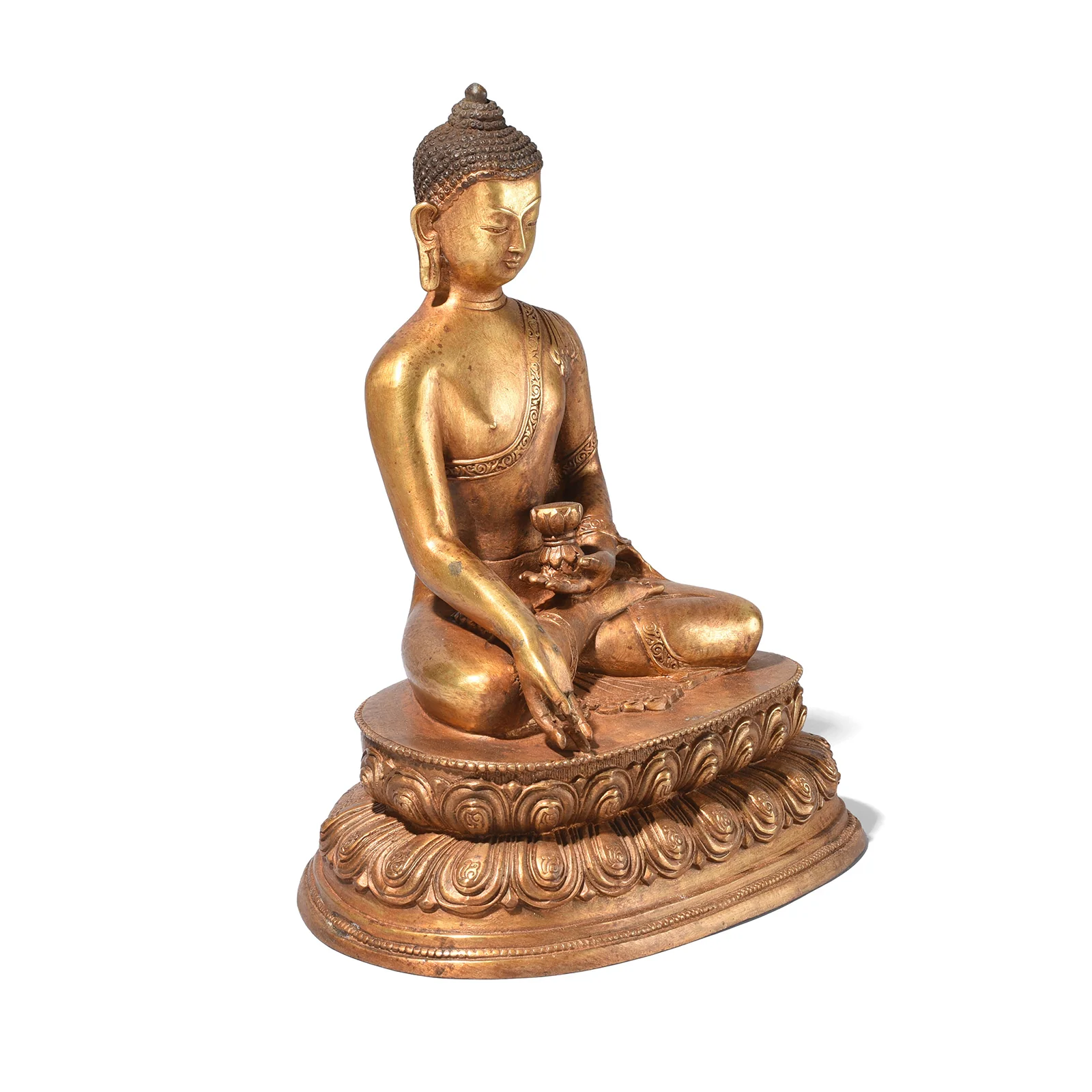 Gilt Bronze Sitting Buddha Statue - Varada Mudra - Image 3