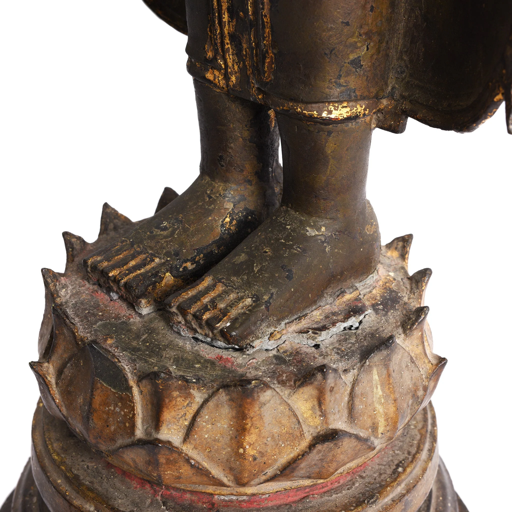Large Gilt Bronze Thai Standing Ayutthaya Buddha - 18th Century - Image 11