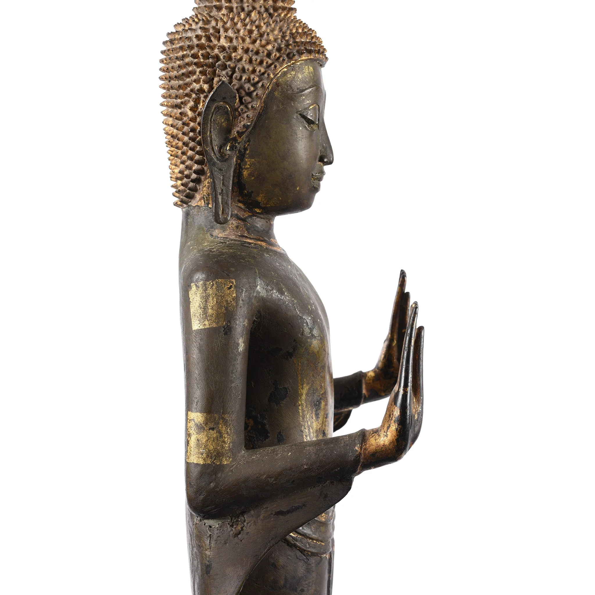 Large Gilt Bronze Thai Standing Ayutthaya Buddha - 18th Century - Image 6