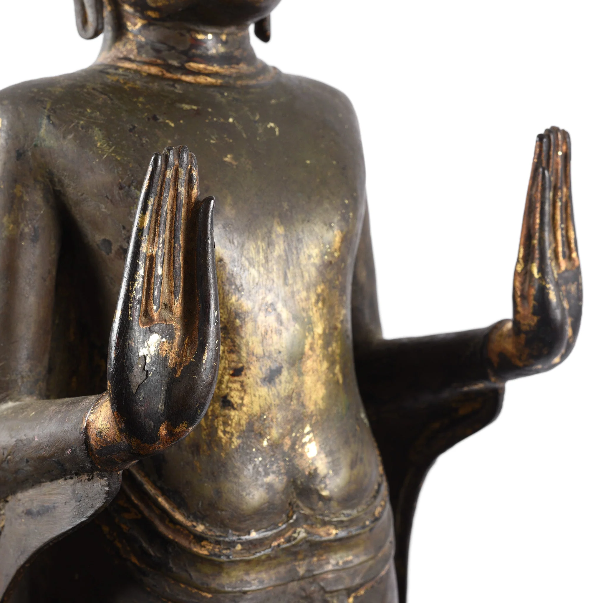 Large Gilt Bronze Thai Standing Ayutthaya Buddha - 18th Century - Image 8