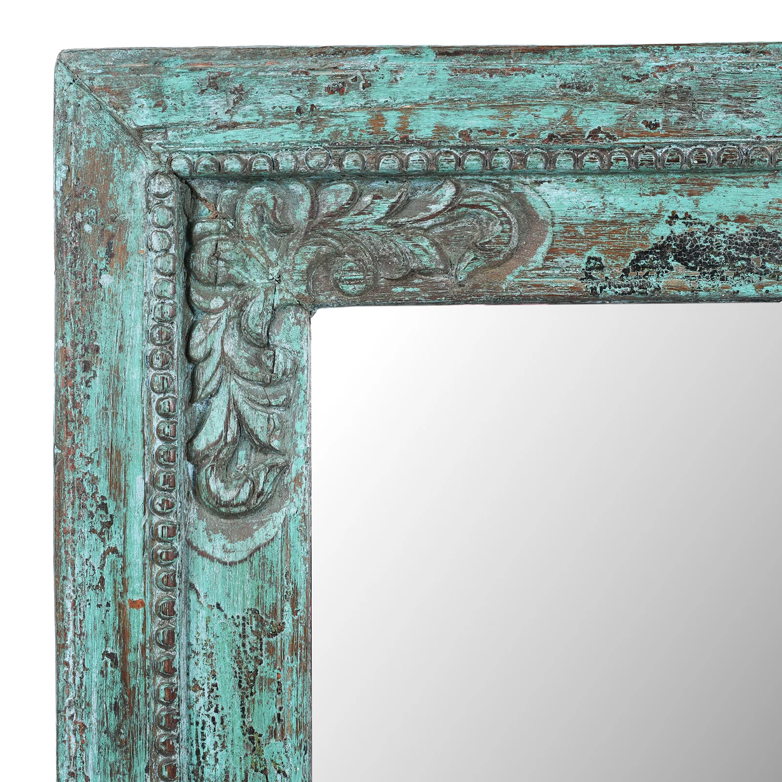 Green Painted Square Teak Mirror - 19th Century - Image 2