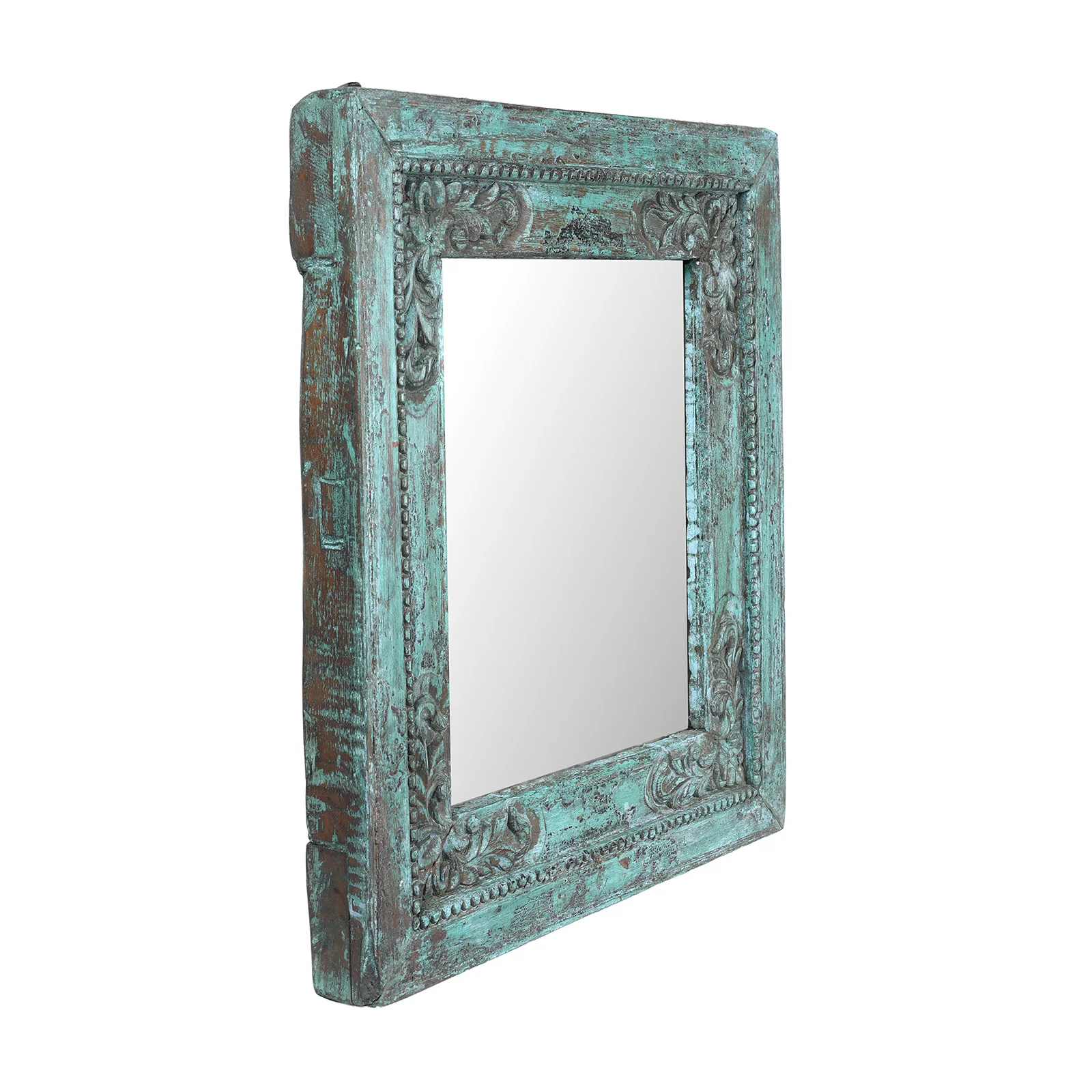 Green Painted Square Teak Mirror - 19th Century - Image 4