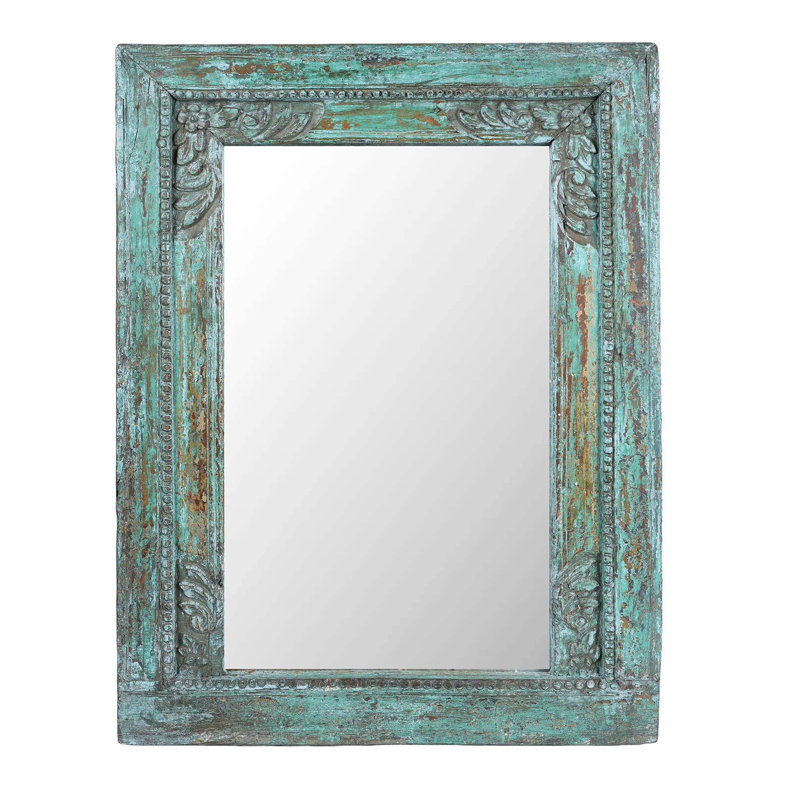 Green Painted Square Teak Mirror - 19th Century - Image 5