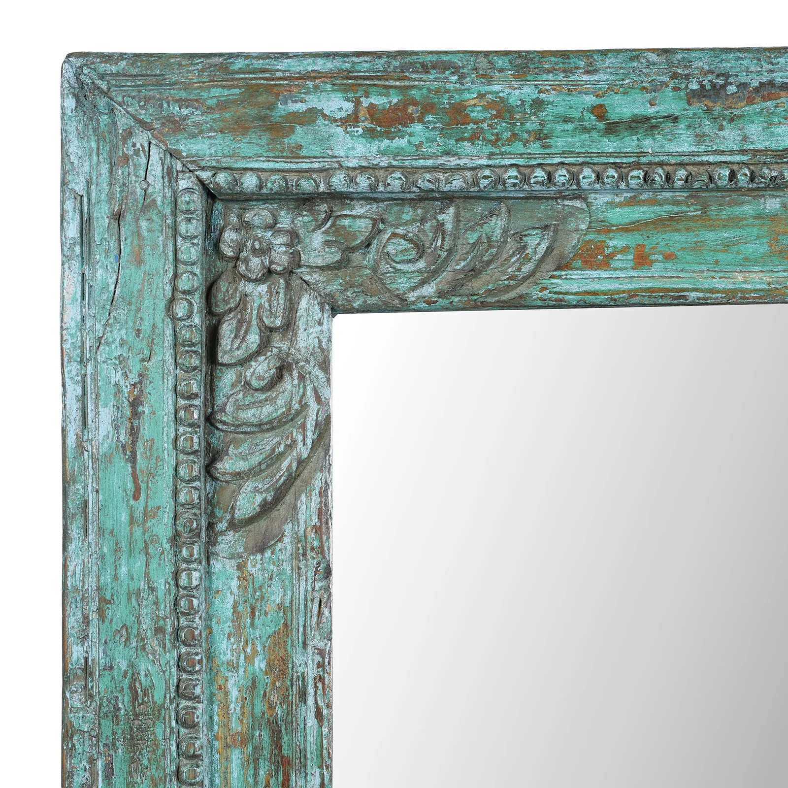 Green Painted Square Teak Mirror - 19th Century - Image 6