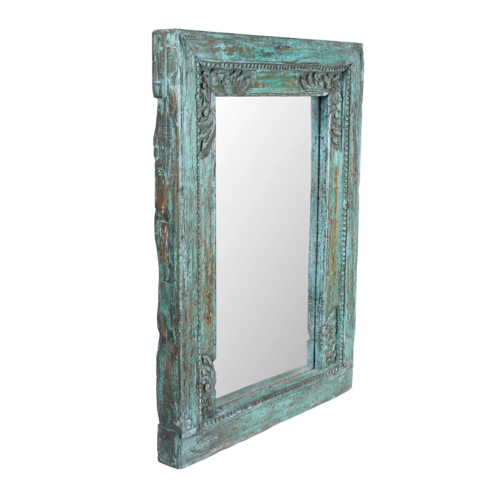Green Painted Square Teak Mirror - 19th Century - Image 8