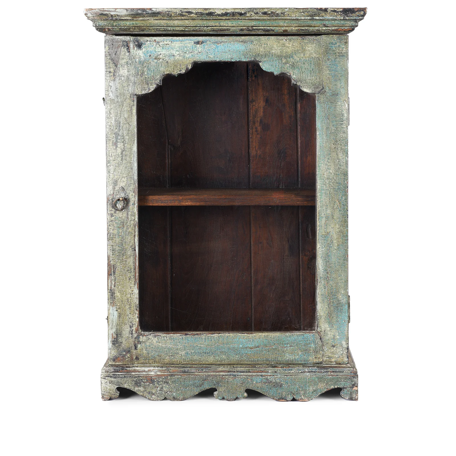 Green Painted Teak Glazed Wall Cabinet - Ca 1930