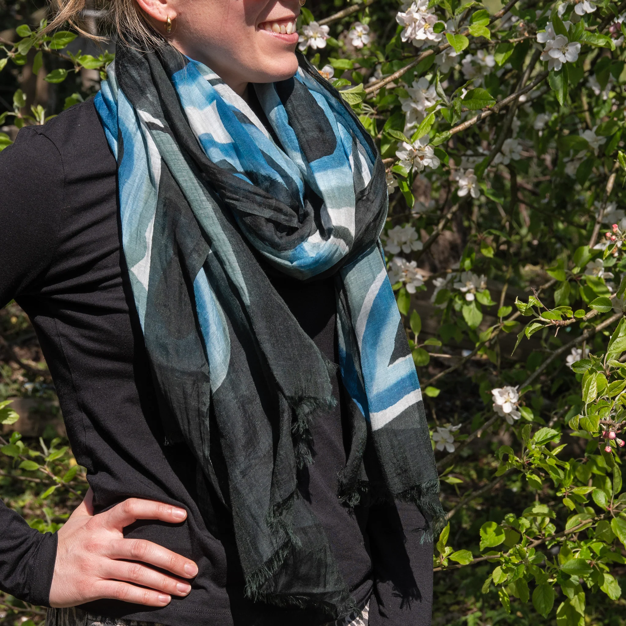 Hand Painted Cotton/Silk Indigo Shawl