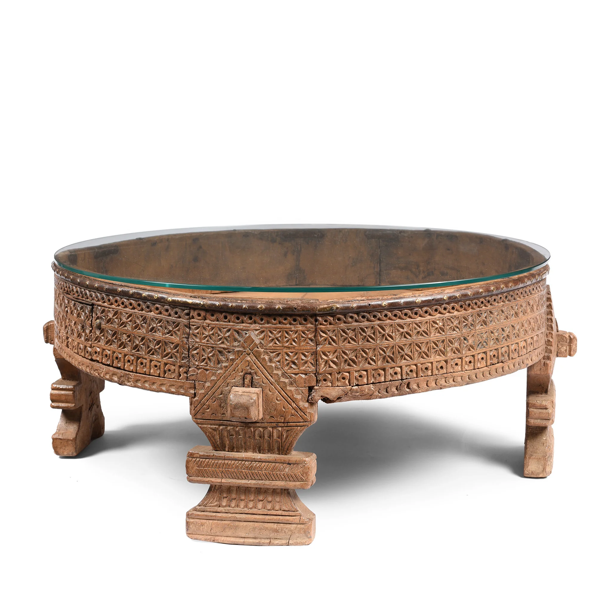 Indian Chakki Coffee Table From Rajasthan - 19thC