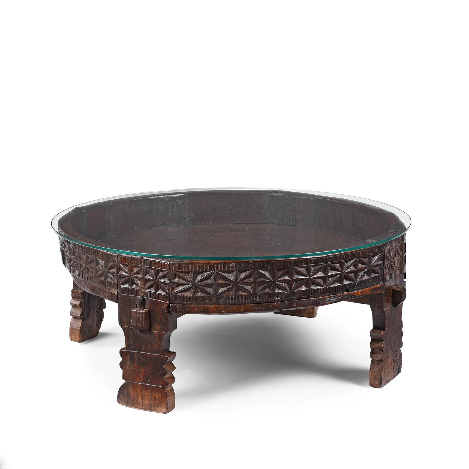 Indian Chakki Coffee Table - Teak Rice Mill - 19th Century