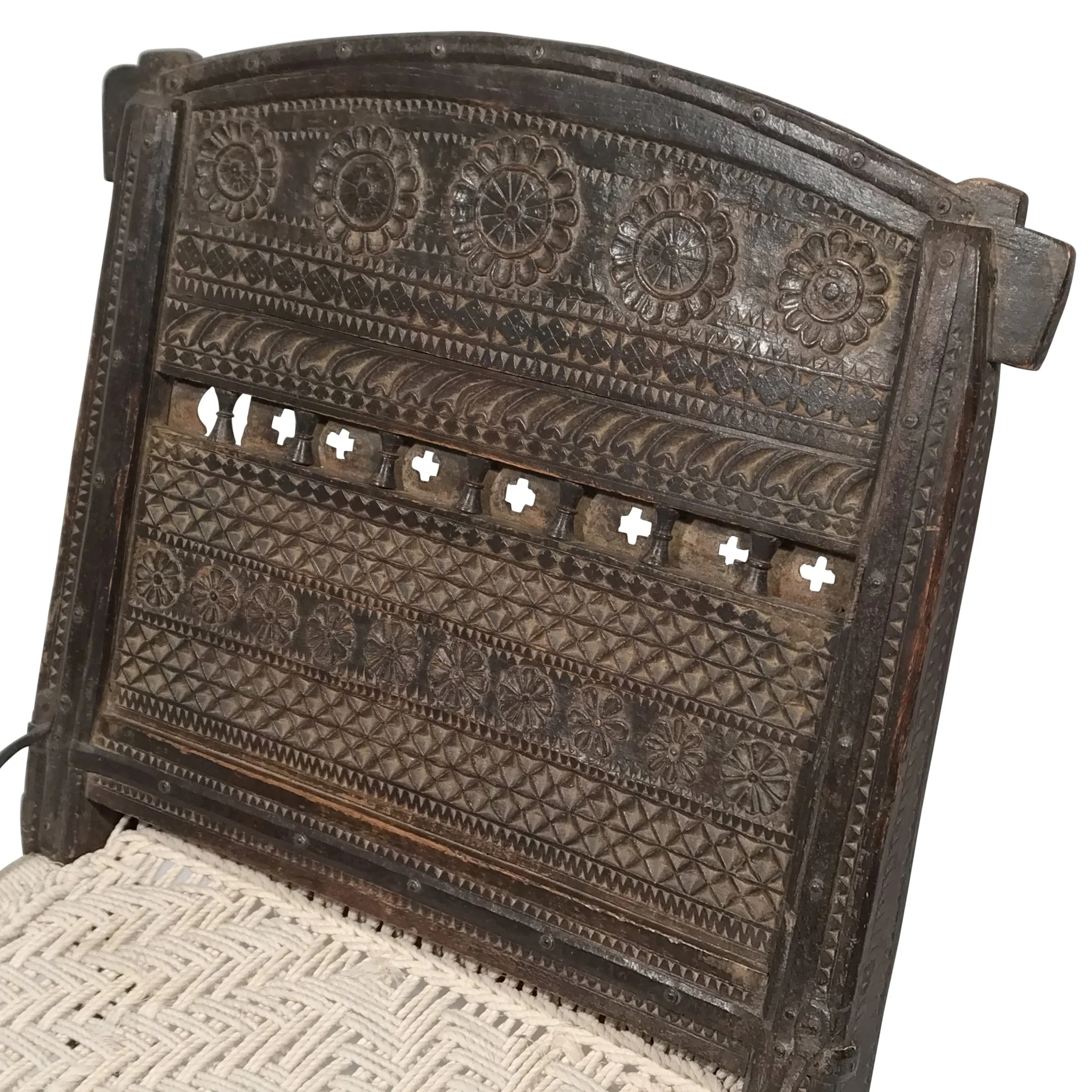 Chip Carved Low Chair From Rajasthan - 19thC - Image 2