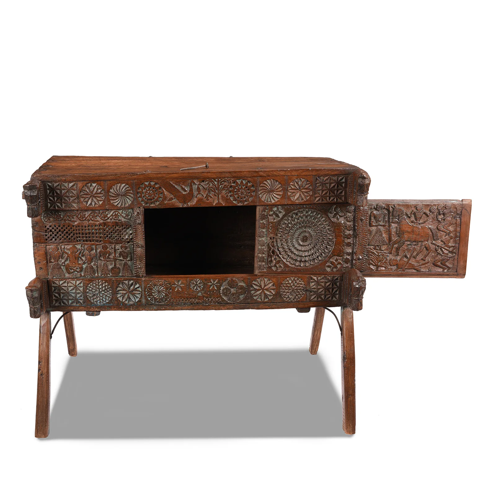 Carved Teak Majus Dowry Chest From Saurashtra - 19th Century - Image 3