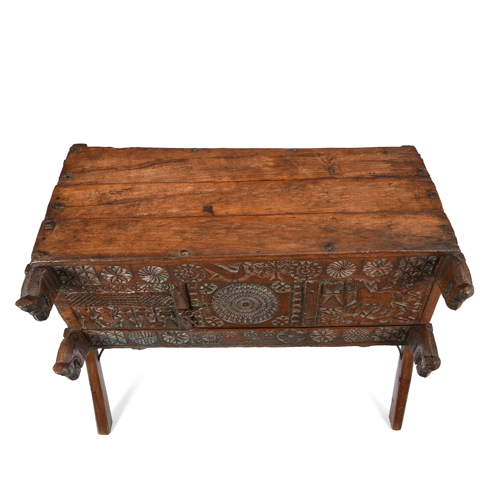 Carved Teak Majus Dowry Chest From Saurashtra - 19th Century - Image 5