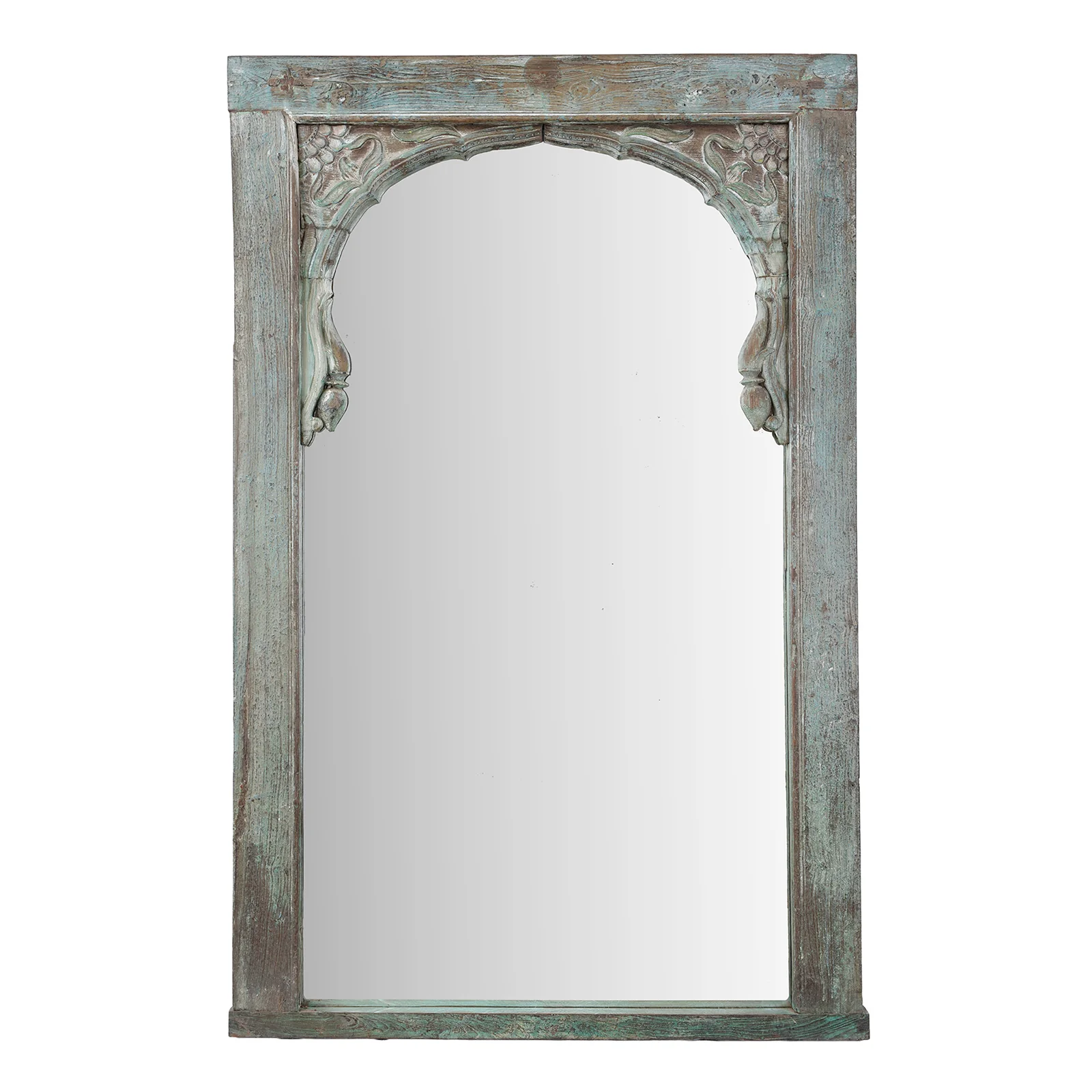 Large Blue Painted Indian Mirror Made From An Old Window - 19th Century