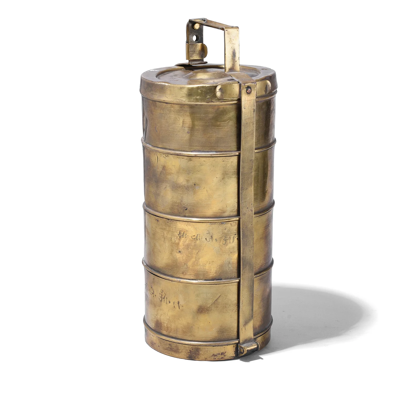 4 Tier Indian Vintage Brass Tiffin Box Set - Ca 1920