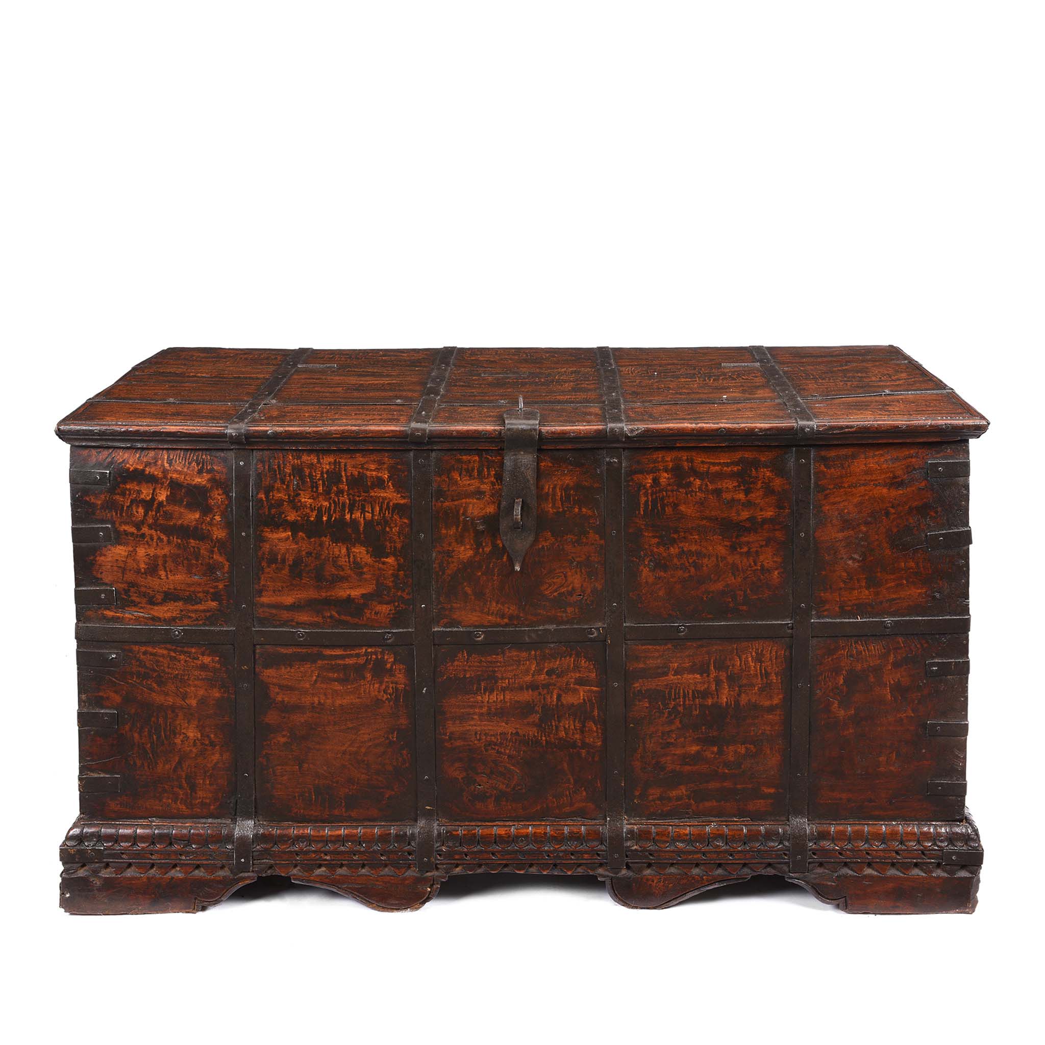 Iron Bound Teak Chest From Gujarat - 19thC